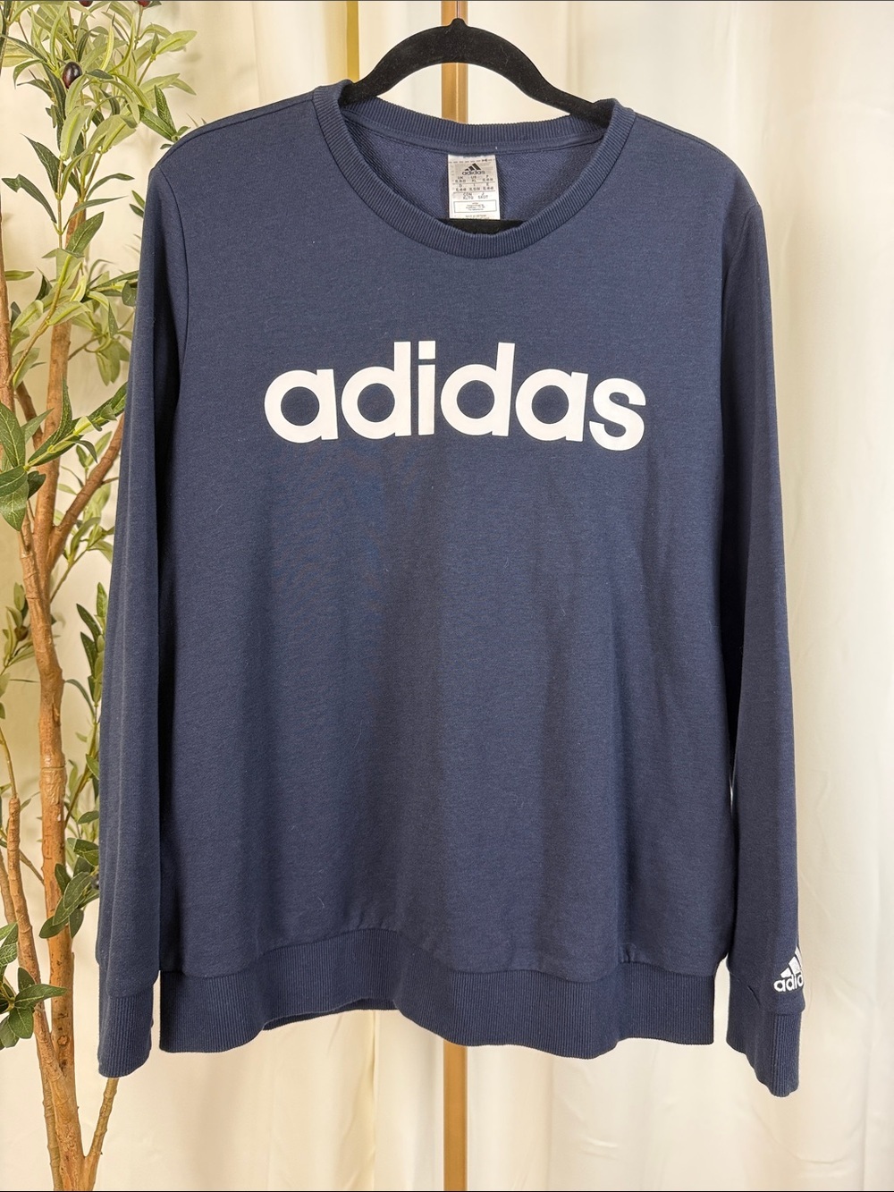 Adidas Navy Classic Crewneck Light Sweater with White Logo Sz XL (T4)